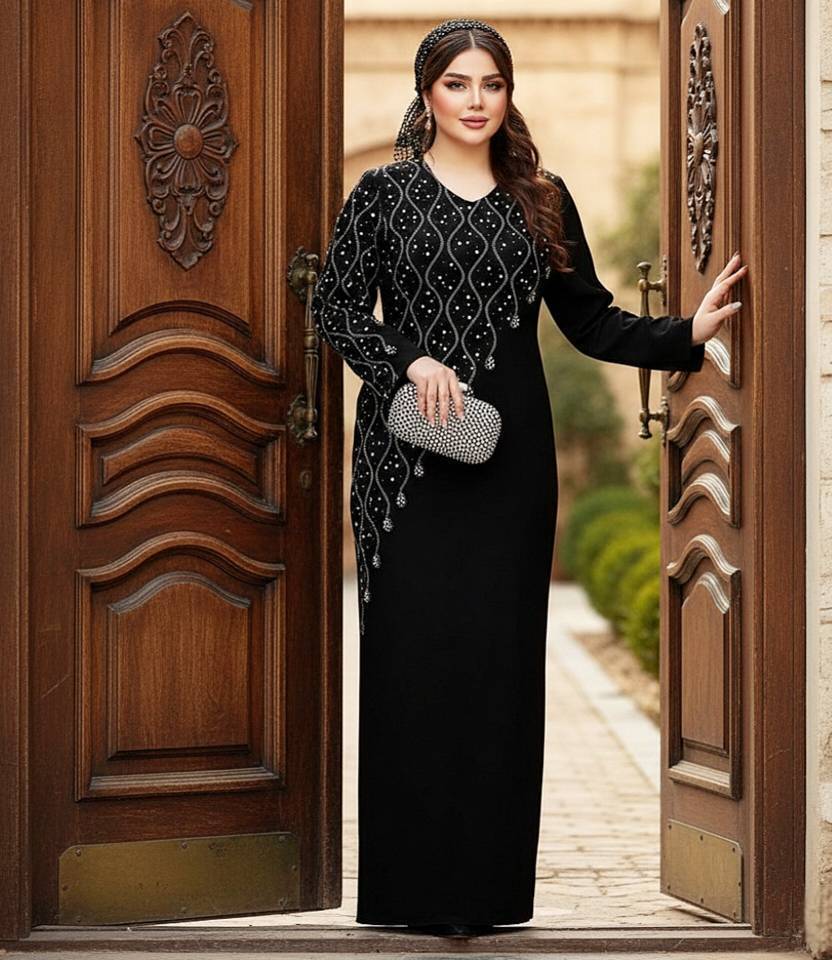 لباس مجلسی مزونی و پوشیده زنانه جنس کرپ دالقیچ پیراهن مجلسی زنانه پوشیده ماکسی مجلسی مشکی پوشیده لباس مجلسی پوشیده دخترانه لباس خواستگاری سایزبندی 38 الی 48