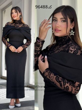 لباس مجلسی مزونی زنانه رنگ مشکی پیراهن مجلسی دخترانه لباس مجلسی جدید لباس شب لباس فرمالیته سایزبندی 44 الی 50