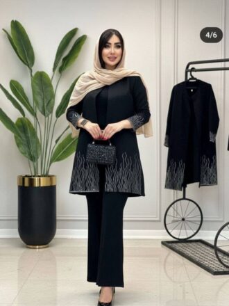 ست کت و شلوار مزونی و مجلسی زنانه سایز بزرگ جنس مازراتی و نگین کار شده مانتو شلوار مزونی زنانه عیدانه کالکشن عیدانه سایزبندی 44 الی 56